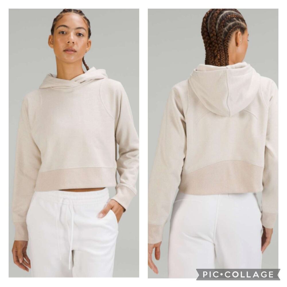 Lululemon Loungeful Cropped Hoodie Spark Bone Beige Sparkly Size 10